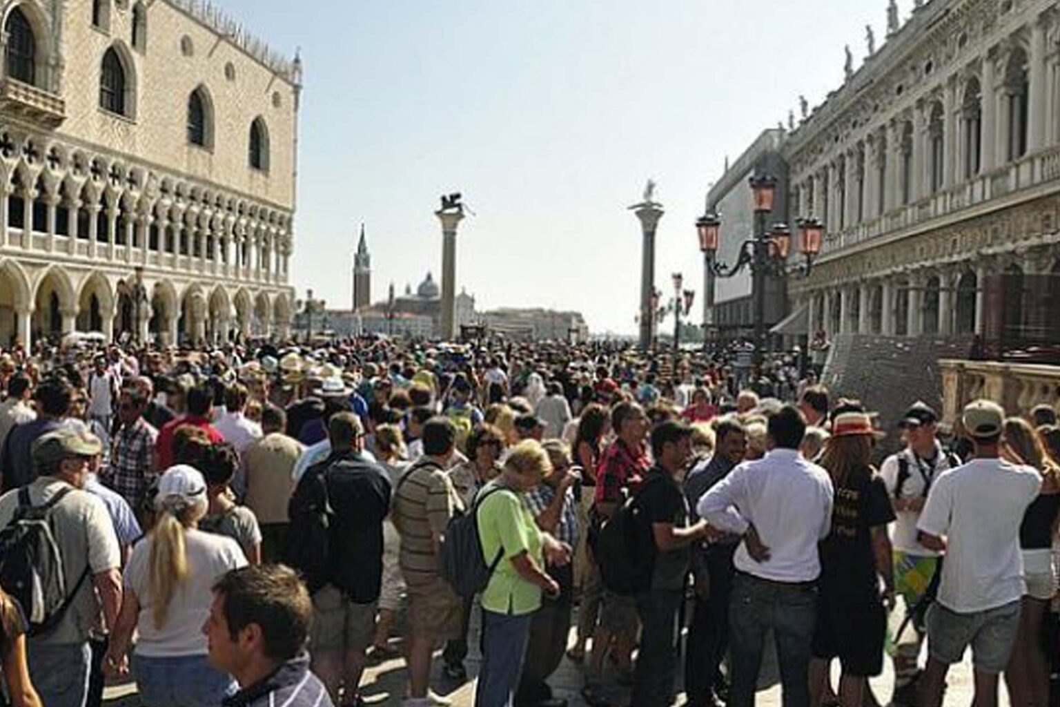 Crowded place. Venice overtourism. Crowded touristic place. Overtourism activist.